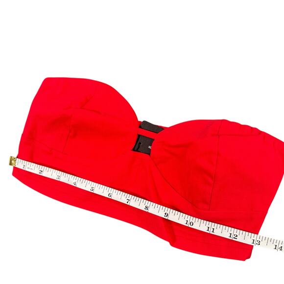 Pretty Little Thing Women's Cherry Red Stretch Woven Bandeau Crop Top Size 4 - Picture 4 of 6